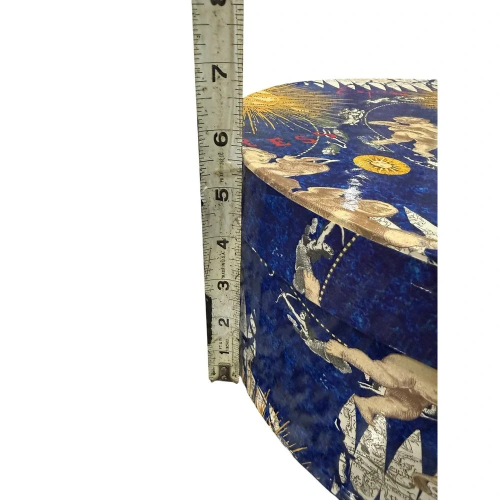 Vintage 90s Celestial Round Hat Box Cherub Zodiac Sun Moon Decorative Storage